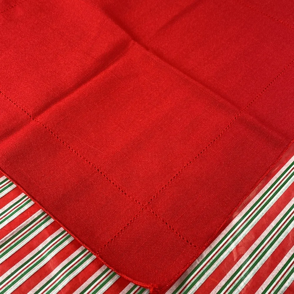 60s vintage red linen cocktail or dinner napkins with hemstitch edge set of 4